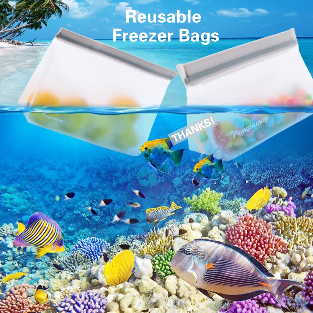 24 Reusable Food Storage Bags, Freezer Bags with Pack BPA FREE (8 Reusable Gallon Bags+8 Leakproof Reusable Sandwich Bags+8 Food Grade Snack Bags) EXTRA THICK Reusbale Lunch Bag for Salad Fruit