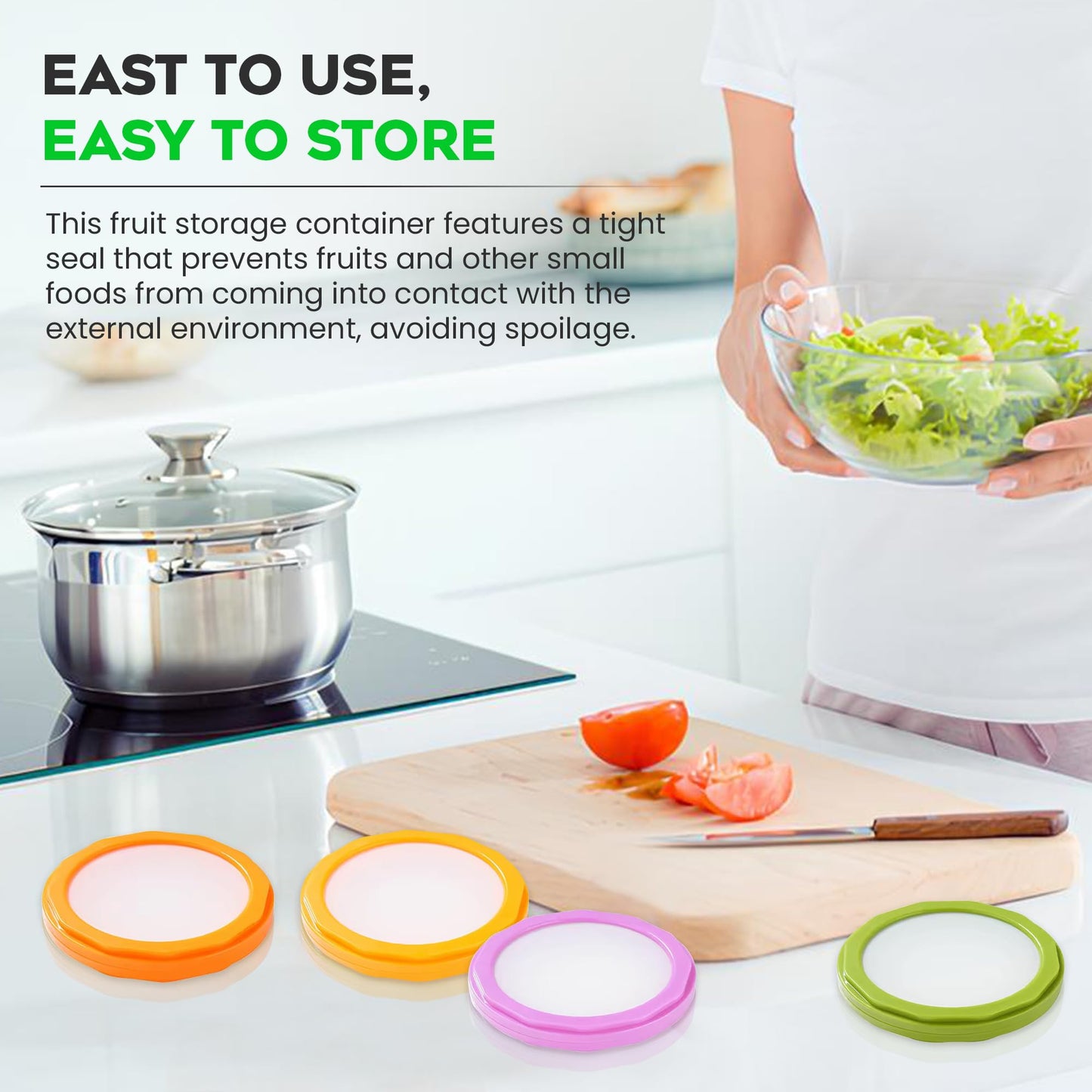 Avocado Saver and Onion Storage - Avocado Keeper Tomato Saver 4-Piece Set Silicone Food Storage Containers & Lemon Garlic Potatoes Saver - Reusable Fruit and Vegetable Storage Containers for Fridge