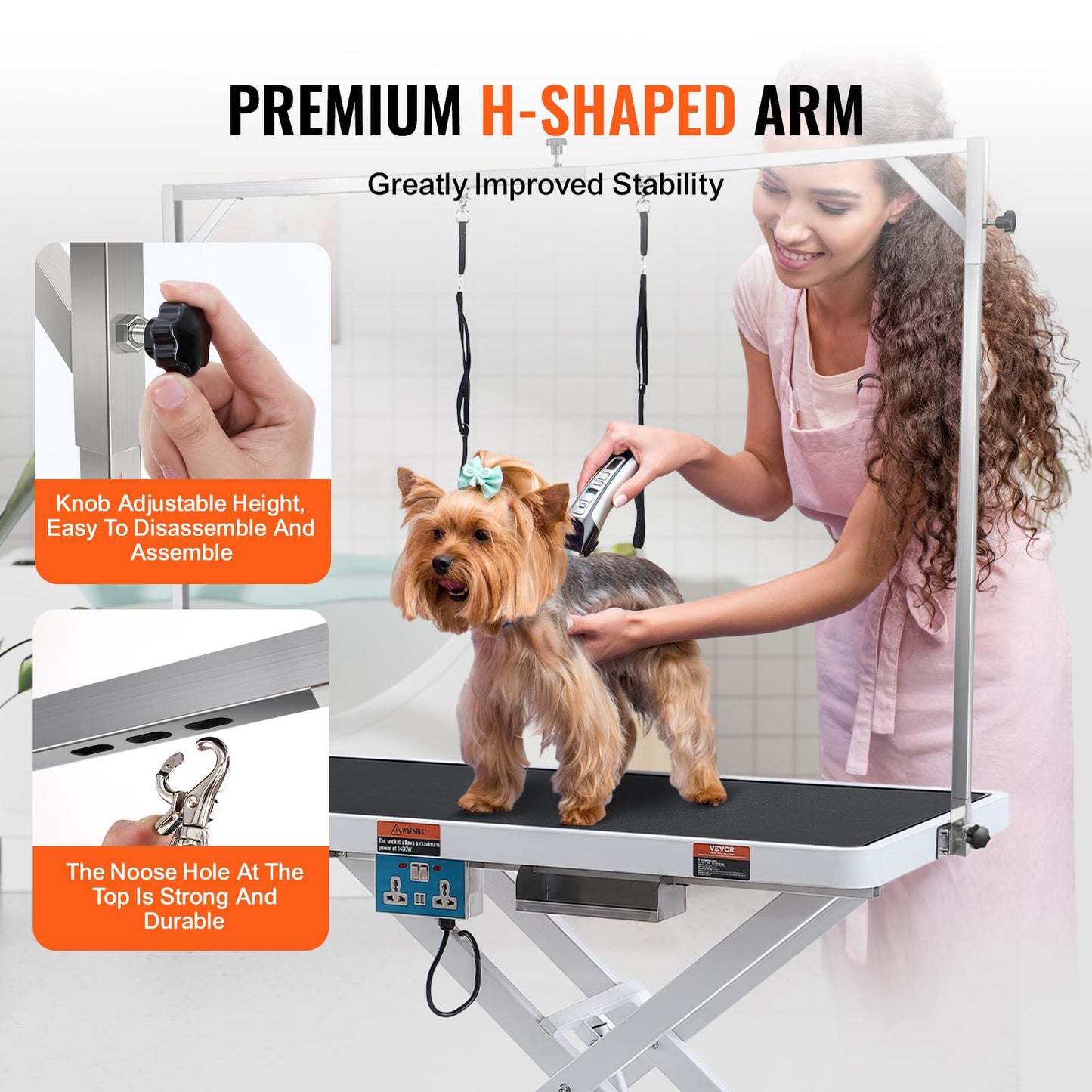 VEVOR 50 Inch Pet Grooming Table, Heavy Duty for Large Dogs, Height Adjustable, Anti Slip Tabletop, Grooming Arm Included, Max Load 400LBS