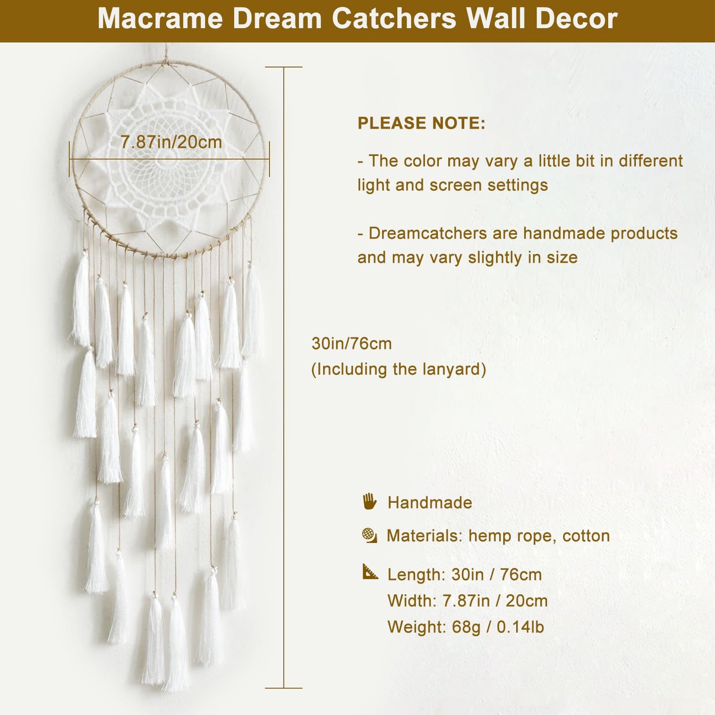 Artilady Macrame Dream Catchers for Bedroom - Tassel Wall Hanging Handmade Dreamcatchers Home Decor with Tassel Feather Ornament Craft Blessing Gift