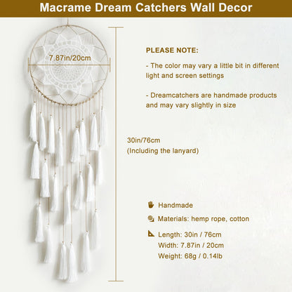 Artilady Macrame Dream Catchers for Bedroom - Tassel Wall Hanging Handmade Dreamcatchers Home Decor with Tassel Feather Ornament Craft Blessing Gift
