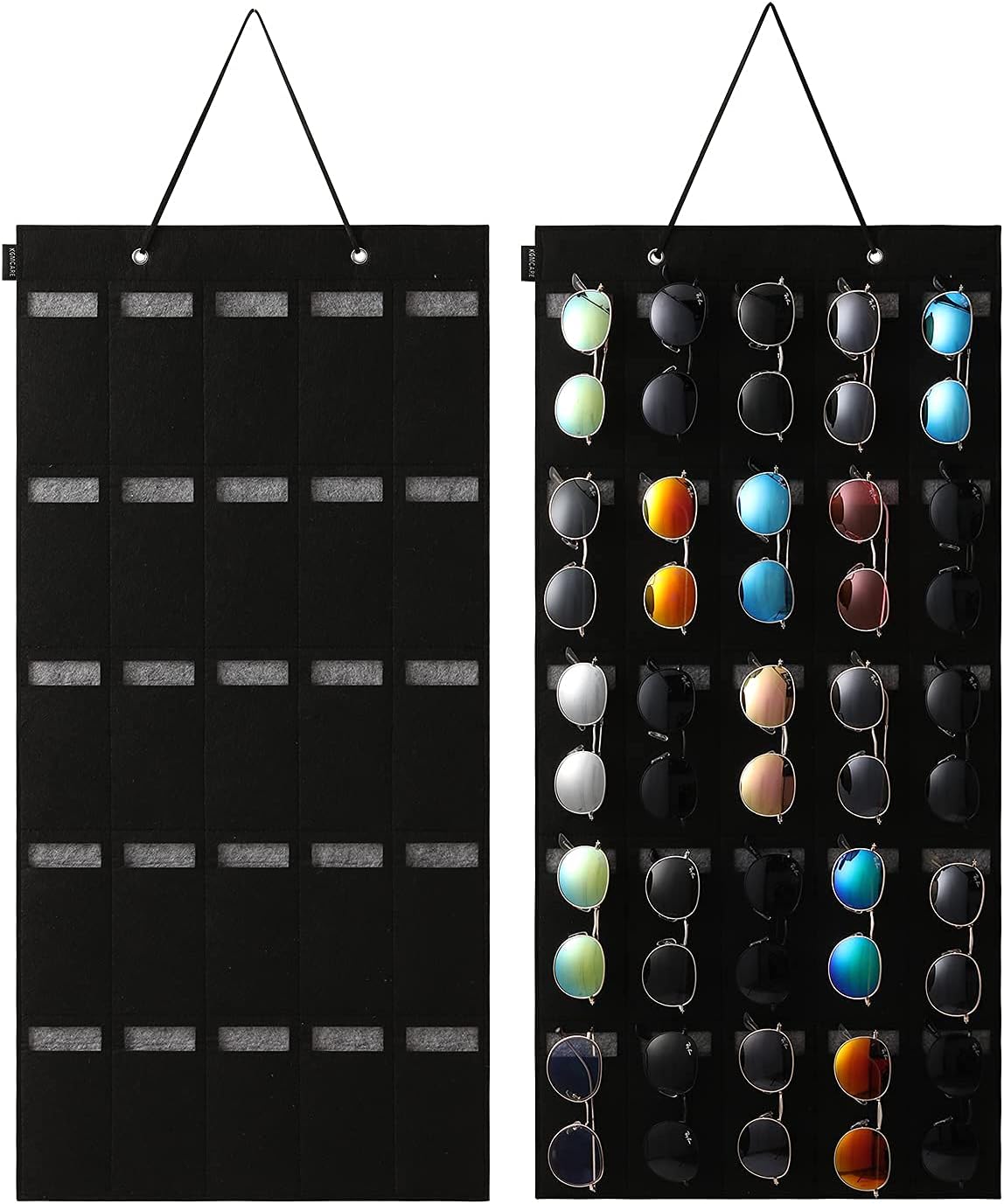 Sunglasses Organizer Storage, Hanging Eyeglasses Wall Pocket Mounted, 25 Slots, Large, Black