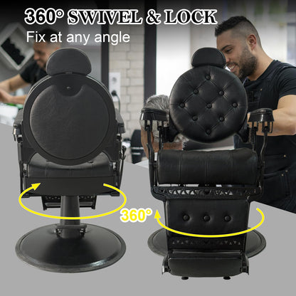 WINEDYOUNG Heavy Duty Vintage Recline Barber Chair All Purpose Reclining Salon Chair 360° Rotatable Barber Chair, Hydraulic with Headrest, Professional Salon Beauty Spa Shampoo Equipment
