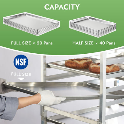 CURTA 20-Tier Heavy Duty Bun Pan Bakery Rack with 5" Wheels, NSF Certified, Heavy Duty, 26" D x 20" W x 69" H, Storage for Half & Full Sheets