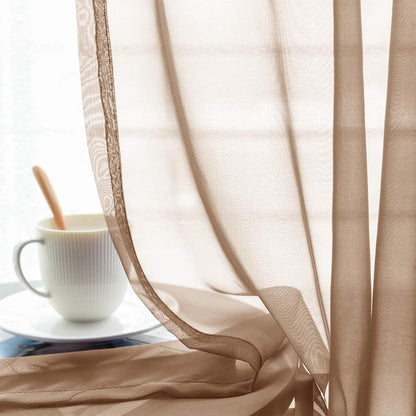 MRTREES Taupe Short Sheer Curtains - 45 inches Long Kitchen Curtains for Small Window Voile Bathroom Treatment Set