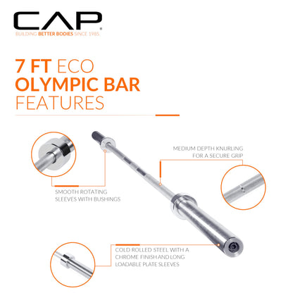 CAP Barbell 370 lb Economy - Speckled Olympic Weight Set with 7ft Chrome Barbell & Black Bumper Plates with Color Logo