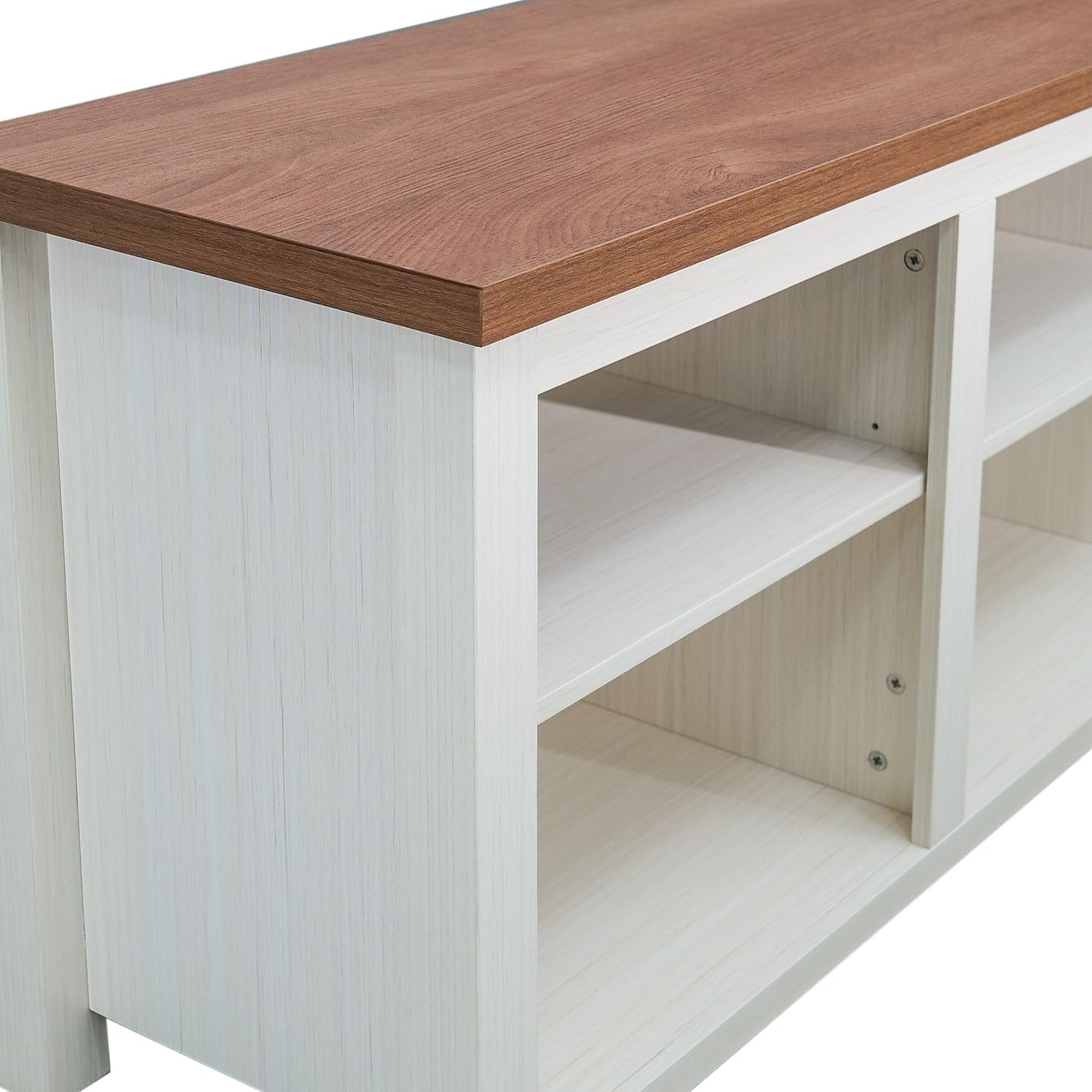 Flash Furniture Kilead Farmhouse TV Stand for up to 80" TVs-65 Engineered Wood Media Console with Open Storage, 65", Walnut Top/White Frame