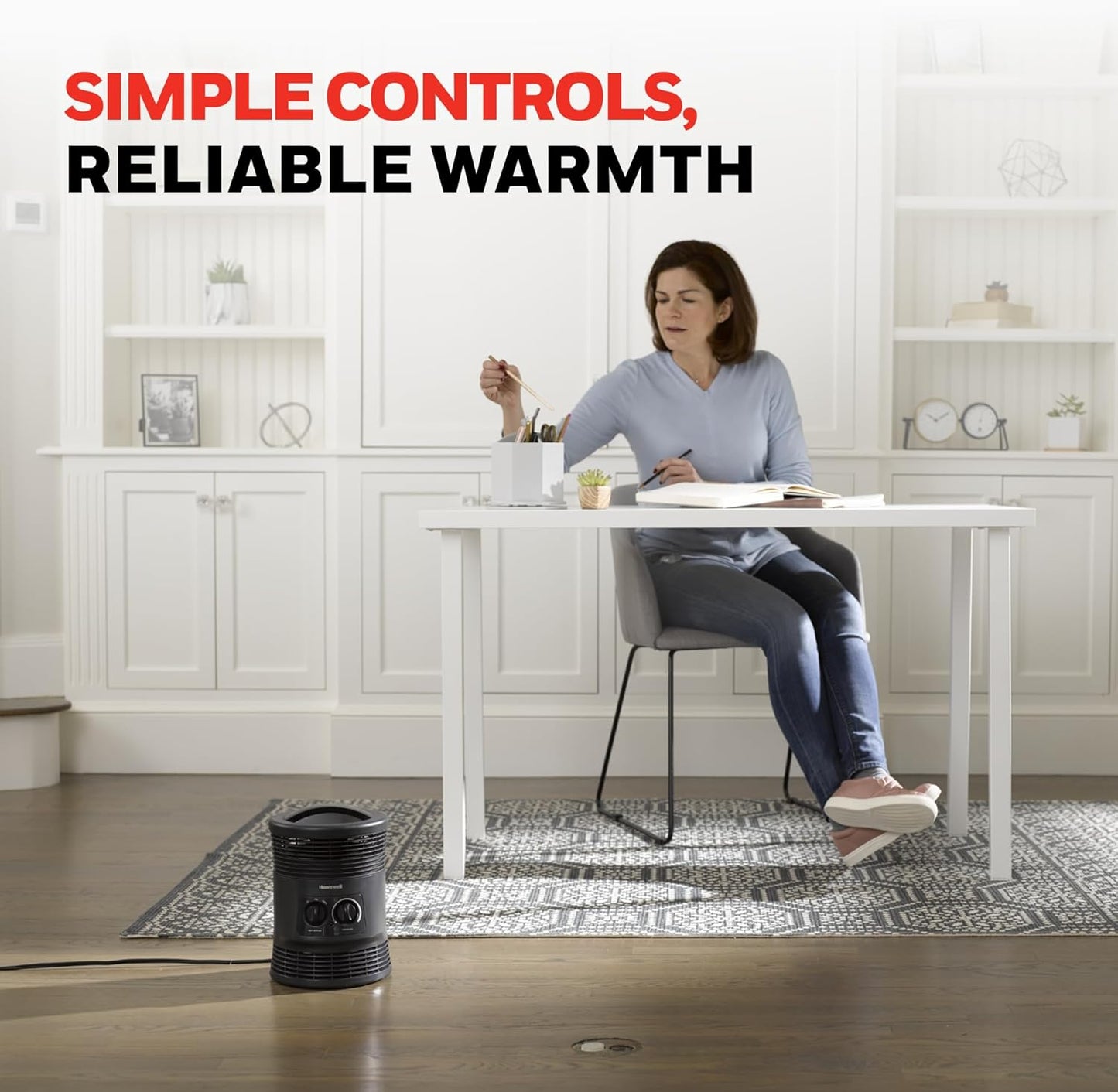 Honeywell HHF360V Portable Heater, Charcoal Grey, 360 Degree Surround Fan Forced, Adjustable Thermostat, 2 Heat Settings