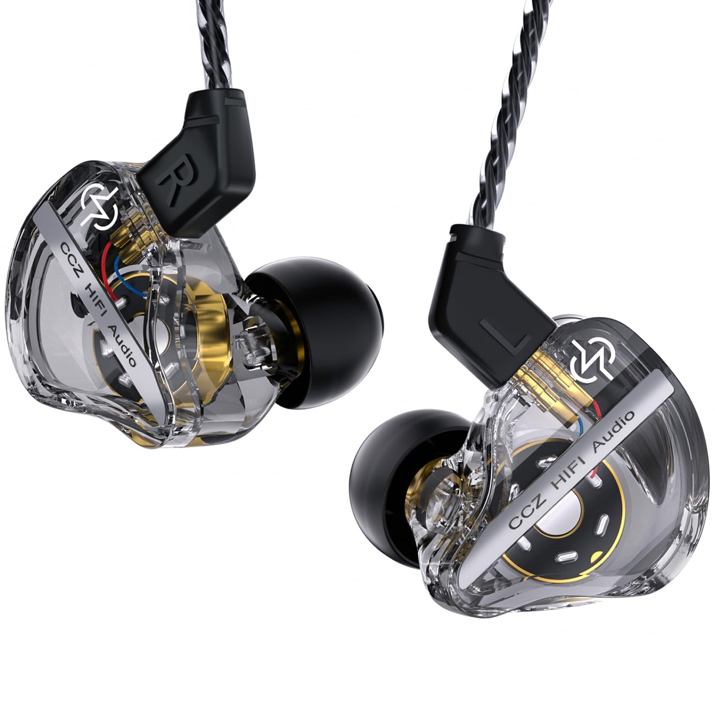CCZ DC01 Pro in Ear Monitor Headphones, iems for Gaming, Professional Gaming Earbuds Super Bass Wired Earphones with 1DD, Patent Ear fins, Ear tips, for Singers Musicians Podcaster (black without mic)