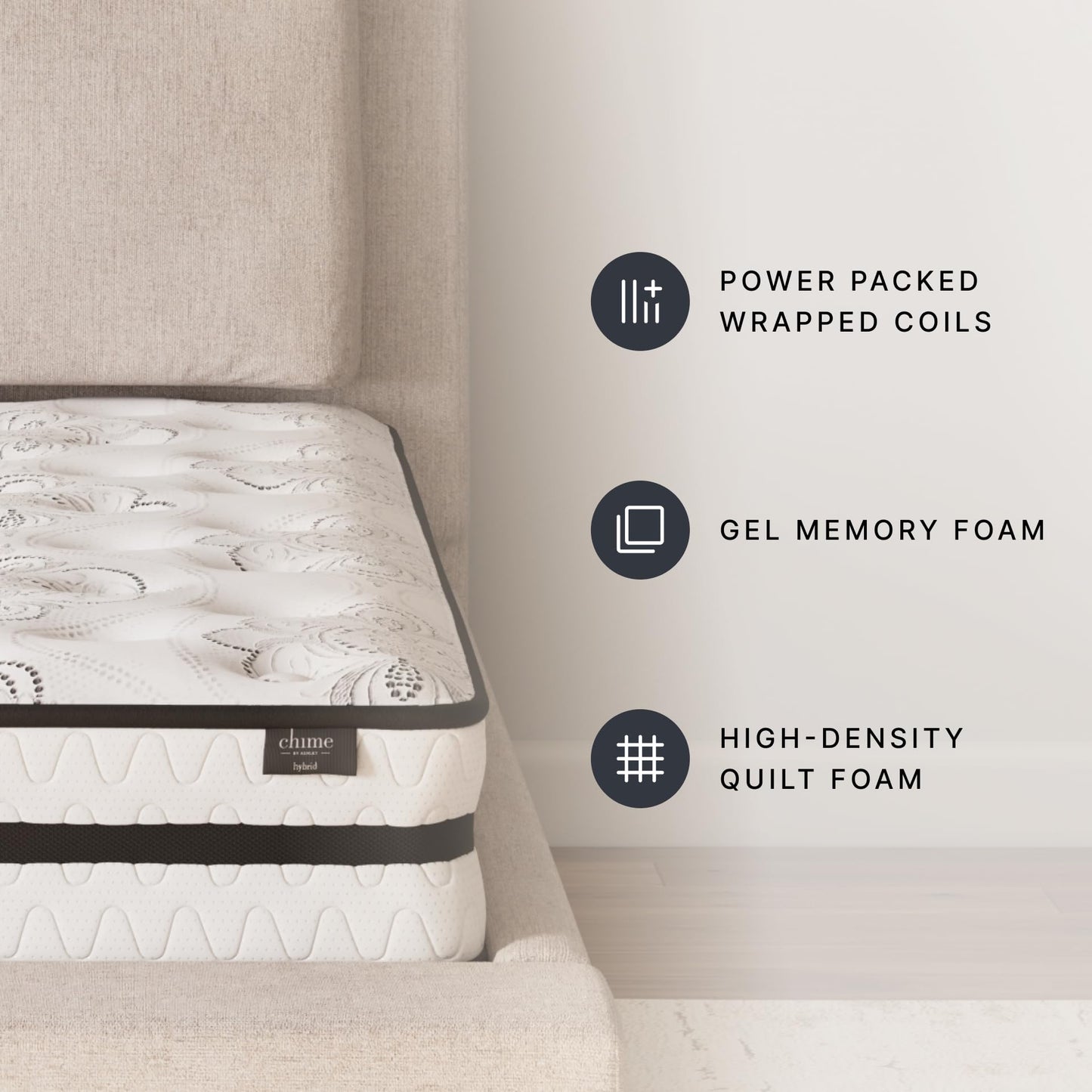 Signature Design by Ashley King Size Chime 10 Inch Medium Firm Hybrid Mattress with Cooling Gel Memory Foam for Pressure Relief, Fiberglass-Free, Mattress In A Box
