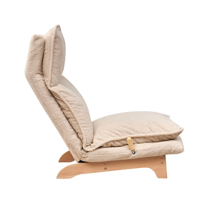 Foldable Reclining Sofa Chair with Adjustable Headrest, Ergonomic Lounge Chair for Living Room, Bedroom, Balcony, Reading, Gaming, and Meditation, Beige Fabric Single Seat with Metal Frame