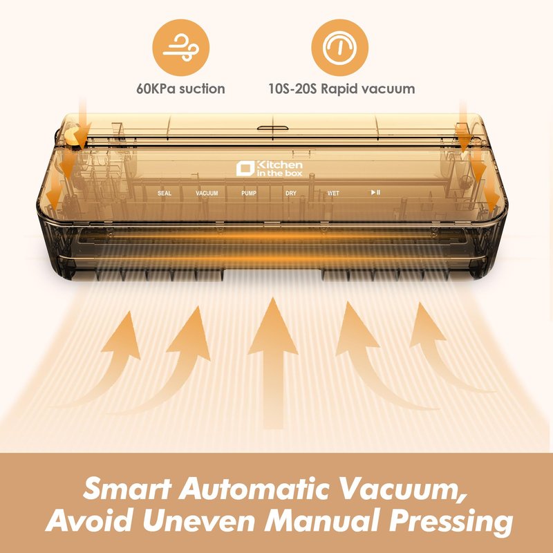 Kitchen Vacuum Sealer, Smart Vacuum Food Sealer with Built-in Bag Storage and Cutter Food Vacuum Storage with External VAC for Jar and Containers, Includes 5M Bag Rolls (silver)
