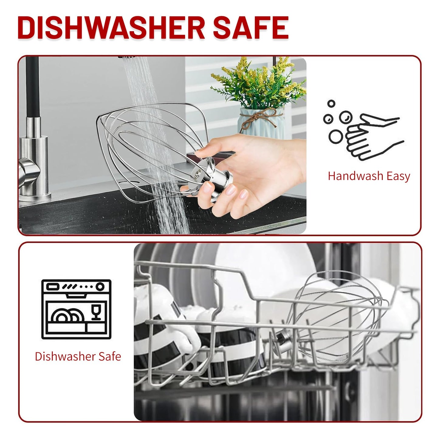 K45WW 6 Wire Whip Attachment for KitchenAid 4.5 5 Quart Tilt-Head Stand Mixer, Dishwasher Safe, Stainless Steel Whisk for Kitchen Aid Mixer Accessory Replacement Parts