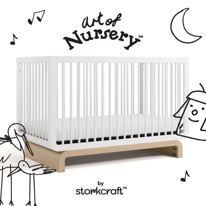 Storkcraft Santorini 5-in-1 Convertible Crib with Toddler Guardrail – GREENGUARD Gold Certified, Conversion Kit Included, 100% Solid Wood, Fits Standard Crib Mattress (White and Driftwood)