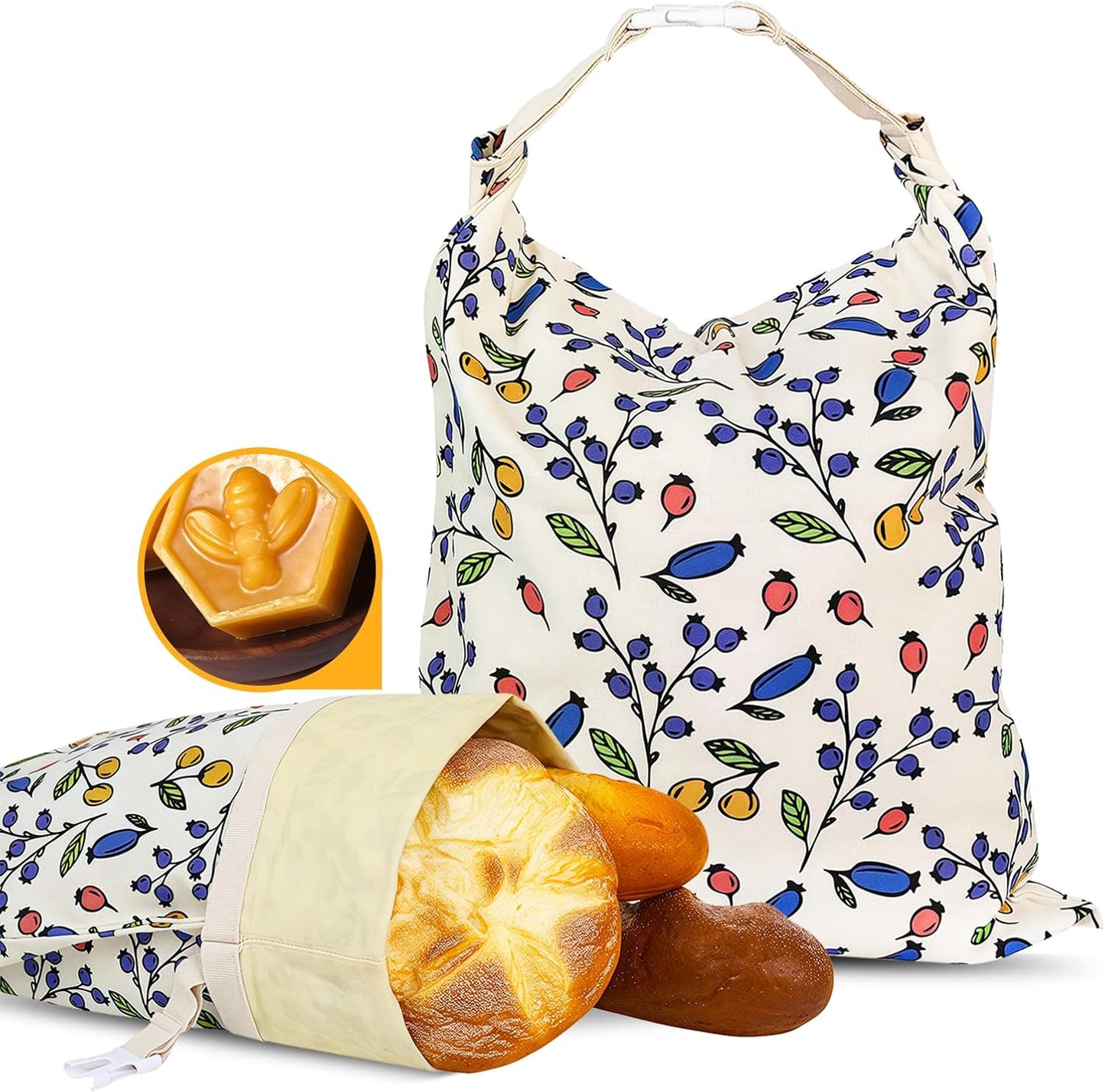 EHZYP 2 Pack 17x13 Inch Beeswax Bread Bags - Reusable Bread Storage Bags,Bees Wax Lined Bread Bags for Home Cooks fresh