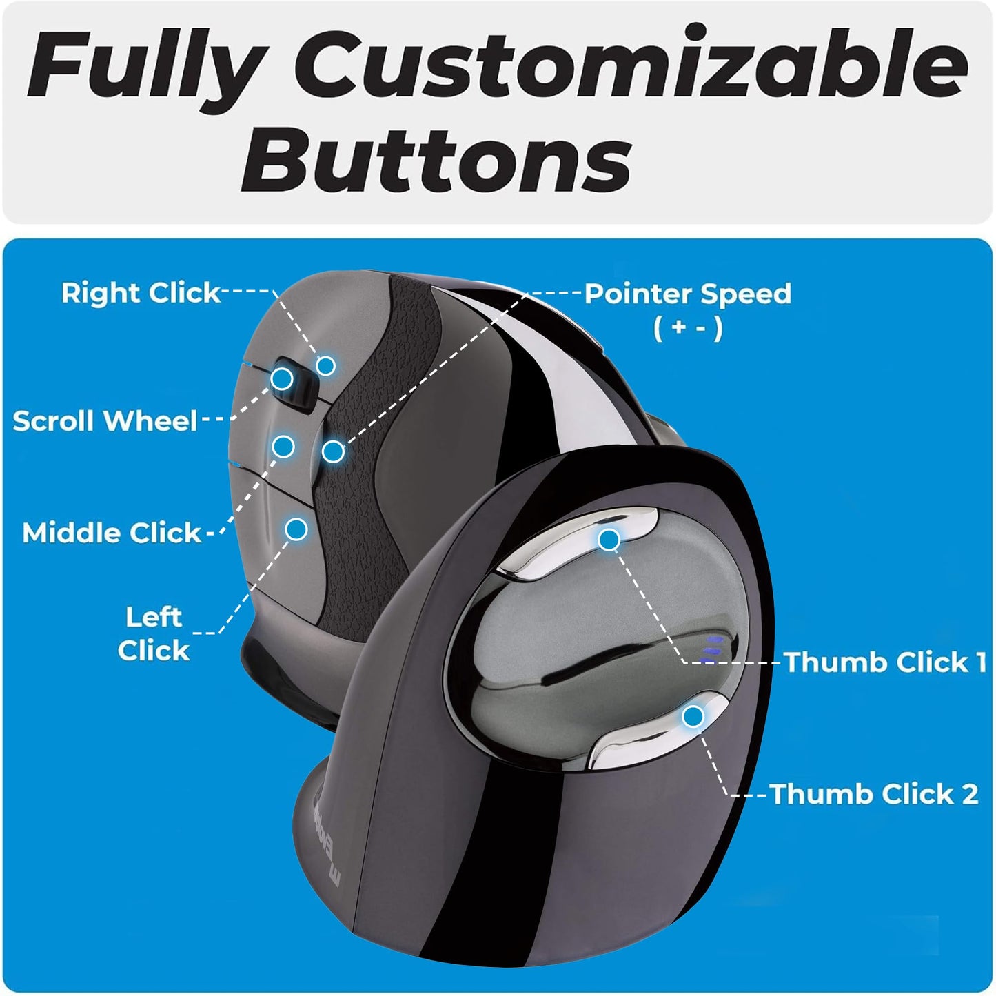 Evoluent – Inventor of The Vertical Mouse – VMDMW Ergonomic Vertical Mouse Right Hand Med USB Wireless, Sculpted for Comfort, Reduces Wrist Strain, 4 Speeds, 6 Customizable Buttons in Windows