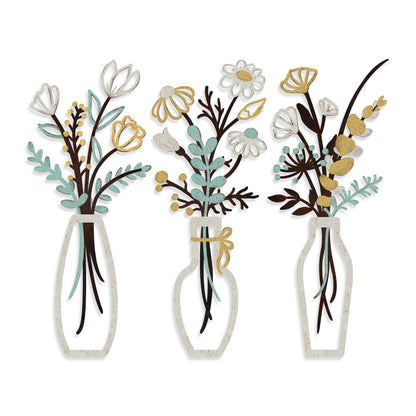 Aikgidtt 3 Pieces Metal Flowers Wall Art Set | Rustic Indoor & Outdoor Wall Decor with Mounting Kit Waterproof Finish for Bathroom Bedroom Living Room | House-Warming Gifts (Beige Gold)