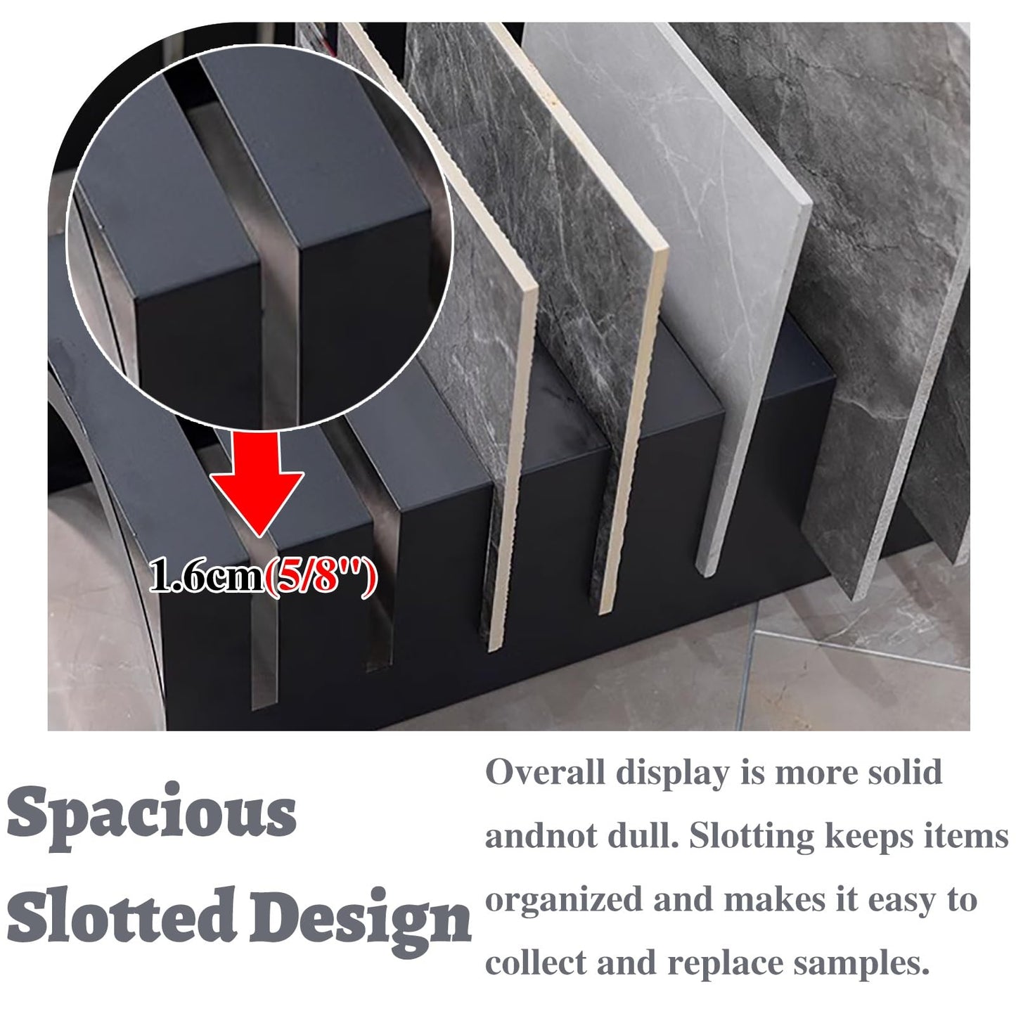 Elitix Waterfall Tile Sample Display Metal Rack, All-in-one Ceramic Tile Display Stand with 13 16 Card Slots, Wooden Boards Organizer Shelf for Retail Stores(Black,120x38x20cm)