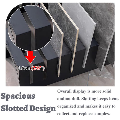 Elitix Waterfall Tile Sample Display Metal Rack, All-in-one Ceramic Tile Display Stand with 13 16 Card Slots, Wooden Boards Organizer Shelf for Retail Stores(Black,120x38x20cm)
