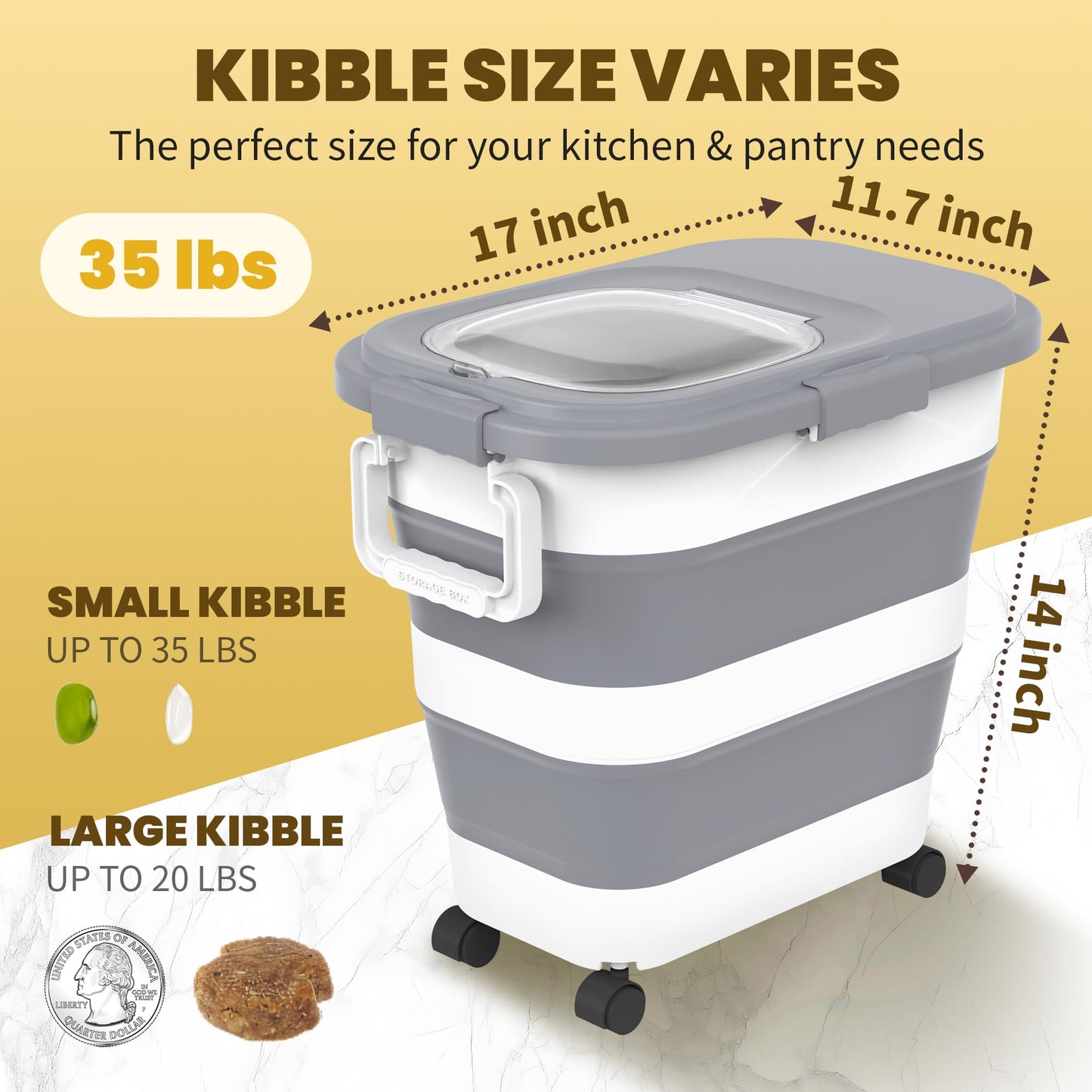 HOYTAMDA 25-35Lbs Rice Container,Collapsible Airtight Food Storage Containers with Wheels,Handle,Rice Storage Container with Small Bin and Scoop,Rice Dispenser for Flour Sugar Cereal Grain Dog Cat