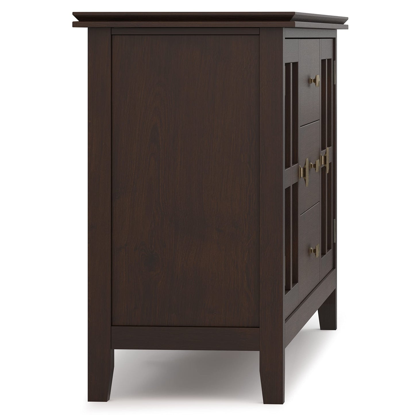 SIMPLIHOME Artisan Buffet - 60 inch Wide Solid Wood 3-Door Sideboard Buffet in Dark Chestnut Brown, Contemporary Storage Cabinet for Dining Room or Kitchen with Adjustable Shelves and Bronze Hardware