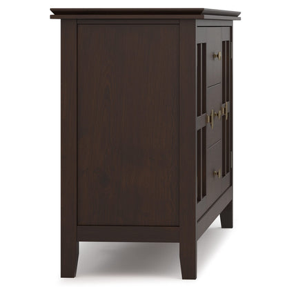 SIMPLIHOME Artisan Buffet - 60 inch Wide Solid Wood 3-Door Sideboard Buffet in Dark Chestnut Brown, Contemporary Storage Cabinet for Dining Room or Kitchen with Adjustable Shelves and Bronze Hardware