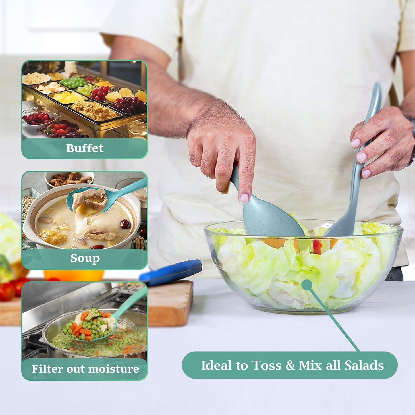 Reusable Plastic Serving Utensils Set of 24, Wheat Straw Large Serving Set for Party Catering