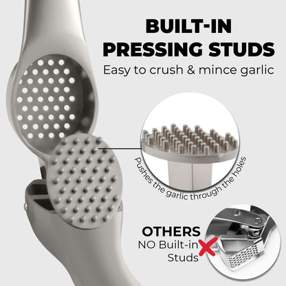 Zulay Kitchen Premium Garlic Press Set – Rust Proof & Dishwasher Safe Garlic Mincer Tool with Silicone Garlic Peeler & Brush, Easy Squeeze & Clean, Ergonomic Soft Grip Handle - Medium – Silver