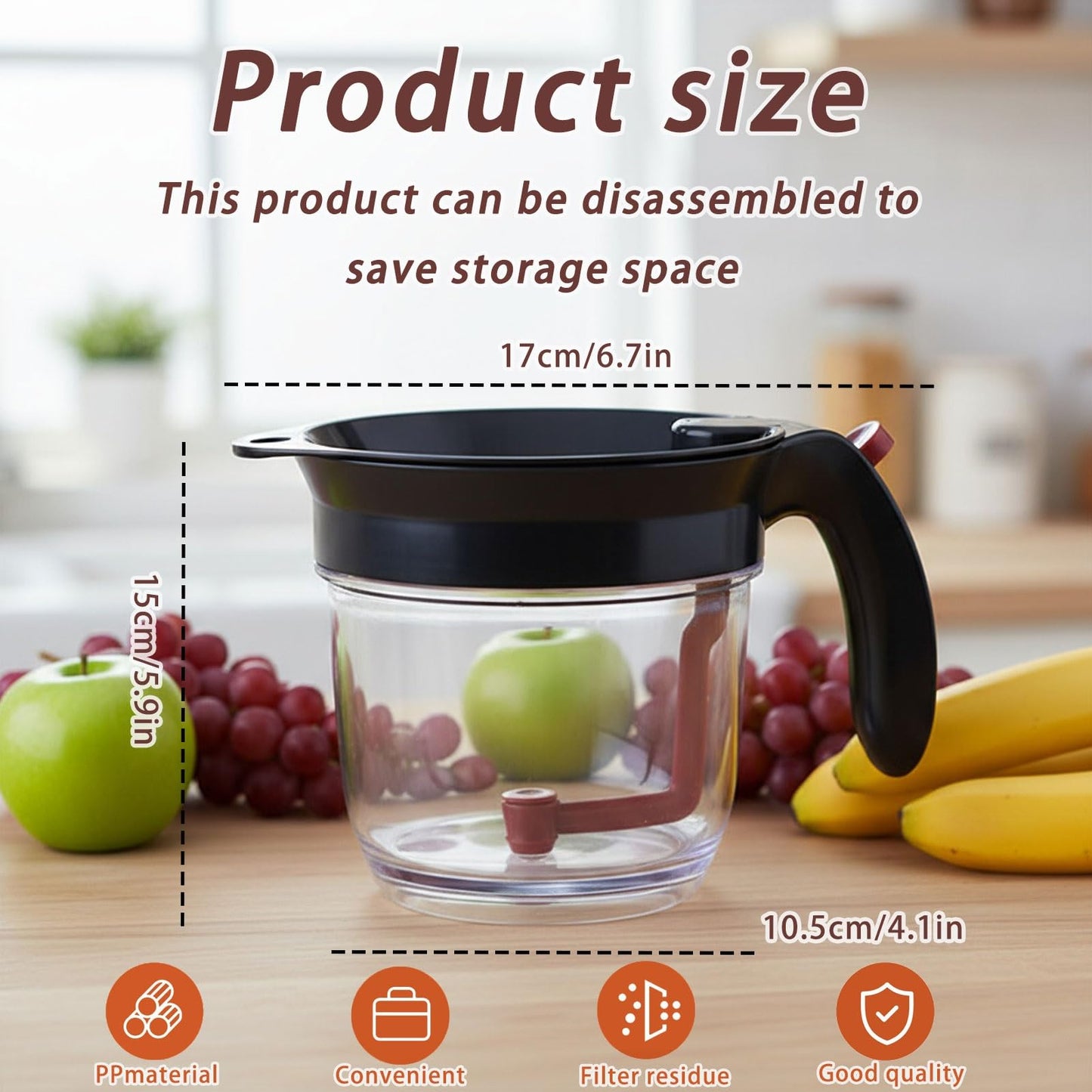 Fat Separator Cup with Bottom Release Button, Heat-Resistant Grease Separator for Gravy and Soup, 1L Oil Separator Measuring Cup with Handle, Easy Clean Kitchen Cooking Tool (Black)