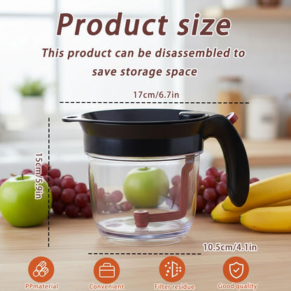 Fat Separator Cup with Bottom Release Button, Heat-Resistant Grease Separator for Gravy and Soup, 1L Oil Separator Measuring Cup with Handle, Easy Clean Kitchen Cooking Tool (Black)