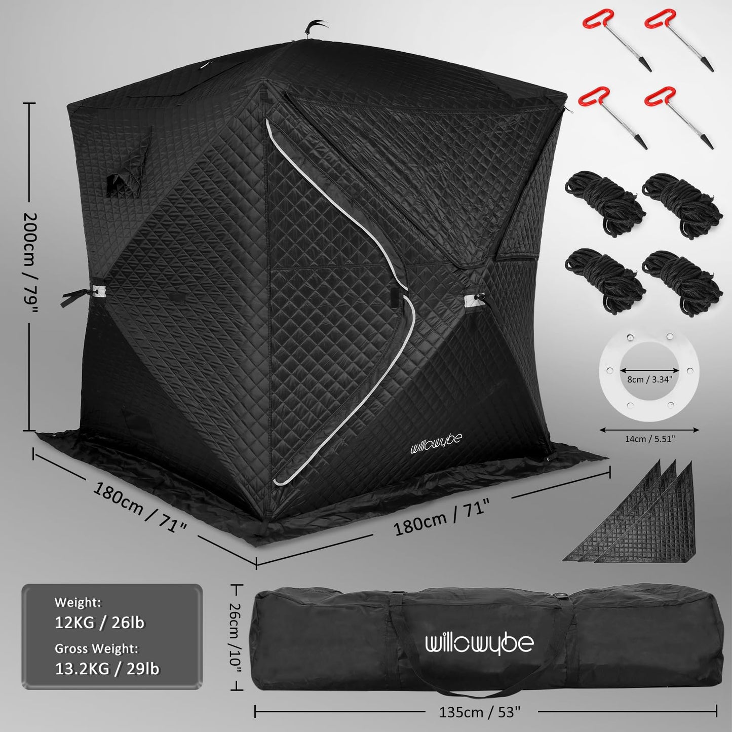 WILLOWYBE Outdoor Sauna Tent Pro - 4-Person, All-Weather, Insulated, Solid, Panoramic View, Easy Setup