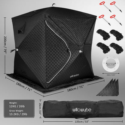 WILLOWYBE Outdoor Sauna Tent Pro - 4-Person, All-Weather, Insulated, Solid, Panoramic View, Easy Setup