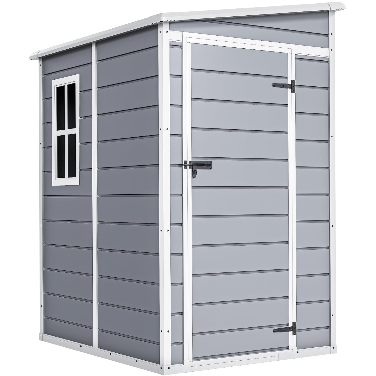 DWVO 5x4 FT Outdoor Storage Shed with Floor, All-Weather Resin Storage Shed with Lockable Door & Window, Waterproof Plastic Tool Storage for Garden, Backyard, Patio, Lawn, Gray