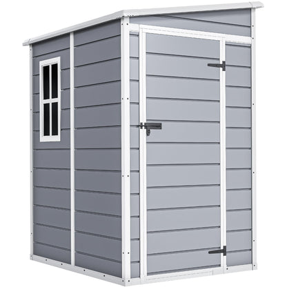 DWVO 5x4 FT Outdoor Storage Shed with Floor, All-Weather Resin Storage Shed with Lockable Door & Window, Waterproof Plastic Tool Storage for Garden, Backyard, Patio, Lawn, Gray