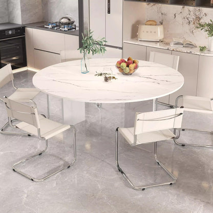 QJSZMEI Large Round Folding Table Top, 4-Folding Wood Table top, Temporary Replacement Inoor Outdoor Tops for Dining and Coffee(Marble White, D-150cm/59in)