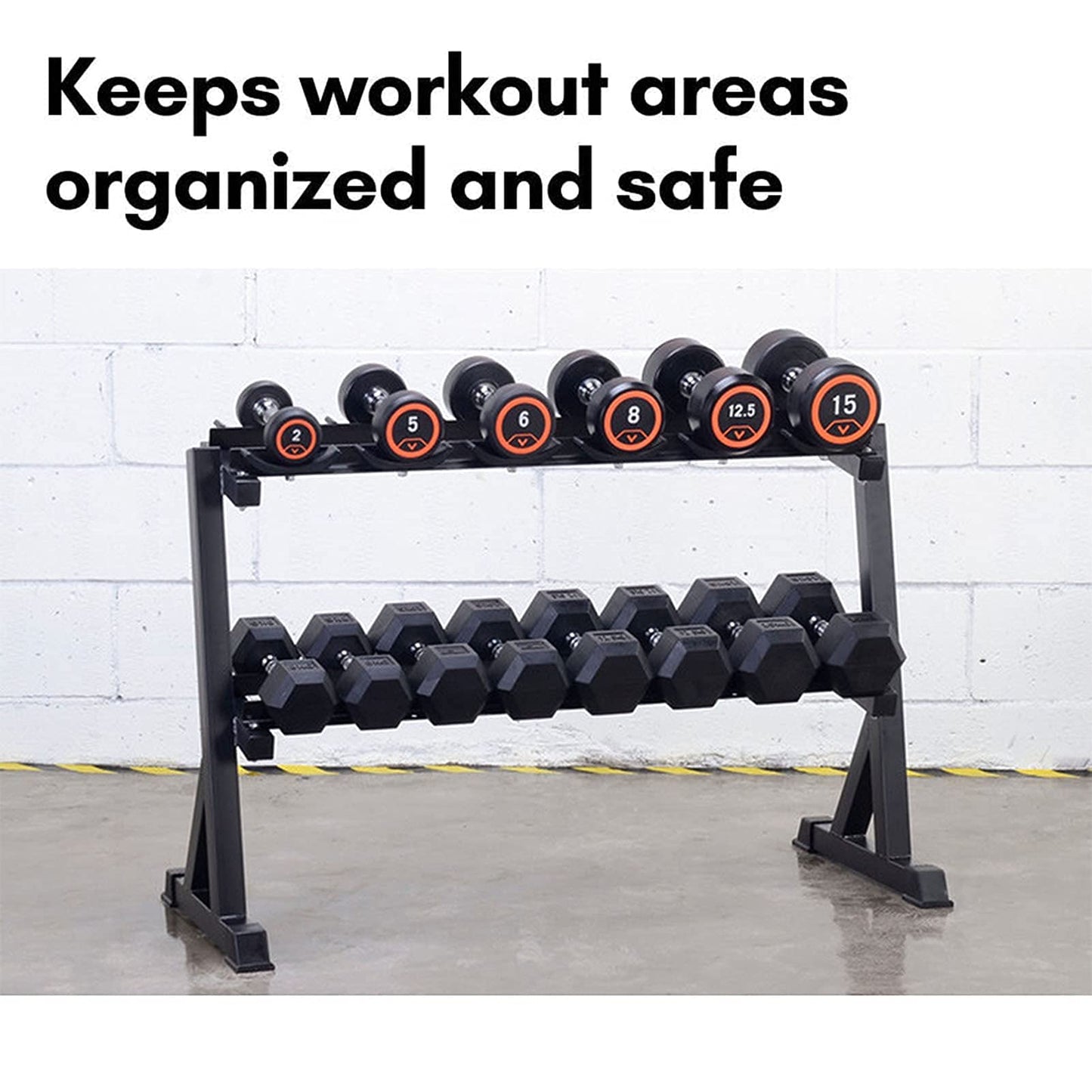 EliteBloom Black Steel Dumbbell Rack, 2-Tier Horizontal Dumbbell Weight Storage Rack, Dumbbell Rack Stand, Free Weight Stand, Perfect For Home, Garage, And Commercial Gyms