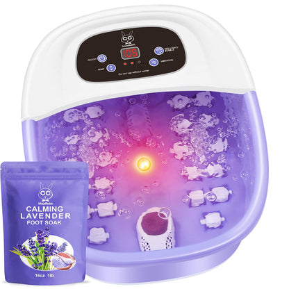 Foot Spa Bath Massager with Heat Bubbles and Vibration Massage and Jets, 16 OZ Calming Lavender Foot Soak Epsom Salt, MoodRelish Foot Soaker with Red Light, 22 Massage Rollers, Adjustable Temp - Black