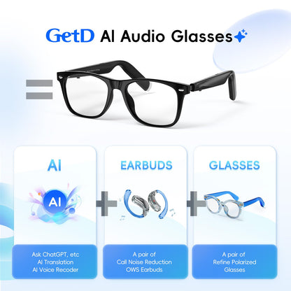 GetD AI Glasses for Men & Women, Smart Glasses Powered by ChatGPT, AI Real-time Translation with 145 Languages, 11H Music Play, Bluetooth Glasses with Photochromic Lens for Daily Use, Travel