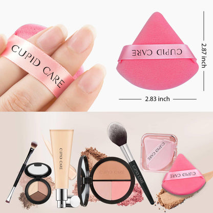 6 Pcs Triangle Powder Puff with 2 Travel Cases, Setting Powder Puffs for Face, Velour Makeup Puff for Loose Powder Body Powder, Blender Sponge Foundation Blending Sponges Beauty Tools