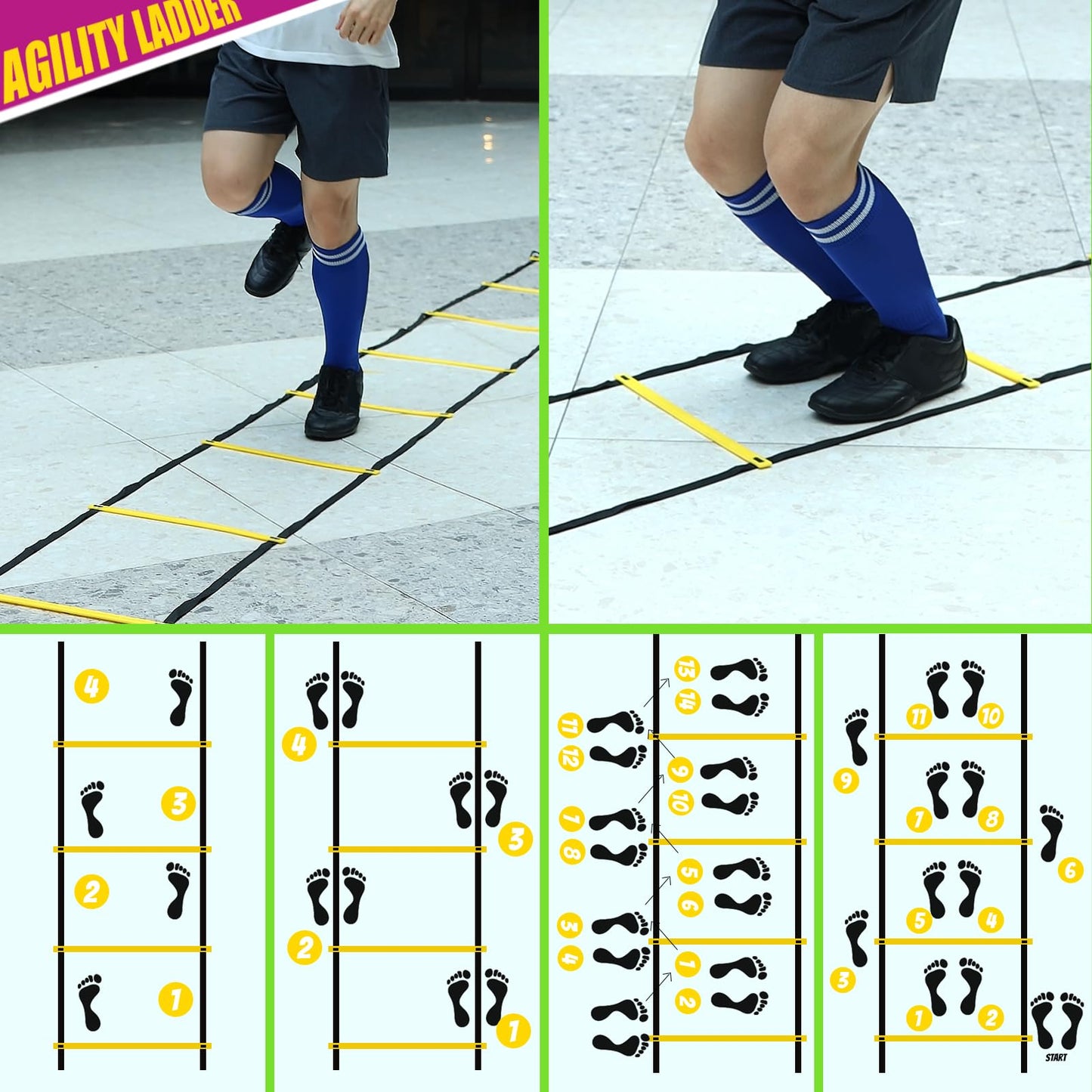 Teenitor Agility Ladder Speed Ladder Training Ladder for Soccer, Speed, Football Fitness Feet Training Carry Bag Agility Training Equipment 13 rungs, 23 feet