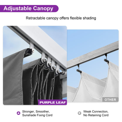 PURPLE LEAF 10' x 13' Outdoor Retractable Pergola Heavy-Duty Aluminum White Pergola with Sun Shade Canopy Patio Modern Shelter for Garden Yard Deck Grape Trellis, Grey