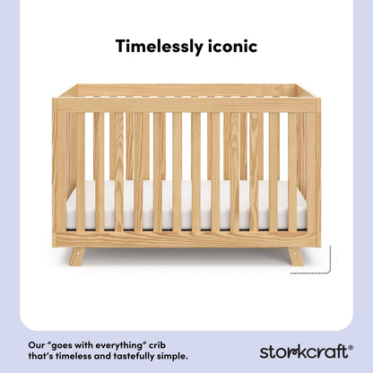 Storkcraft Beckett 3-in-1 Convertible Crib – GREENGUARD Gold Certified, Fits Standard Crib Mattress, Converts to Toddler Bed and Daybed, 4 Mattress Heights, Grow-with-Me Design (Natural)