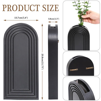 Dnnnii 2 Pack Wooden Wall Vase Set - Dark Brown Finish Modern Farmhouse & Boho Wall Decor for Entryway, Hallway, Bathroom, Living Room, Dining Room, Narrow Spaces