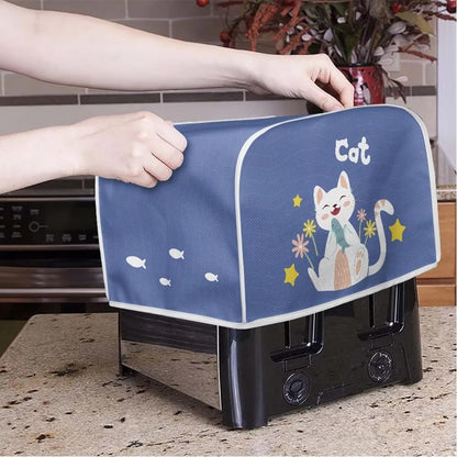 Cat Flower Print Toaster Cover 2 Slice Wide Slot, Lightweight Washable Dust Protection Appliance Bag Bread Maker Cover,