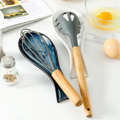 Spoon Rest for Stove Top, Ceramic Large 8.7 Inch Spoon Holder for Kitchen Counter, Porcelain Utensil Rest for Ladle, Spatula, Housewarming Gifts, Dishwasher Safe and Heat-Resistant, Blue(1 PC)