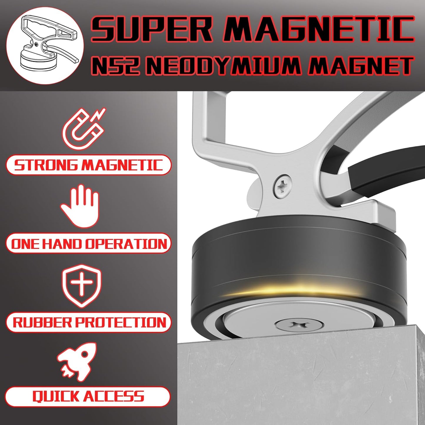 ULIBERMAGNET Heavy Duty Magnetic Pickup Tool - Quick Release Ergonomic Handle for Iron & Steel