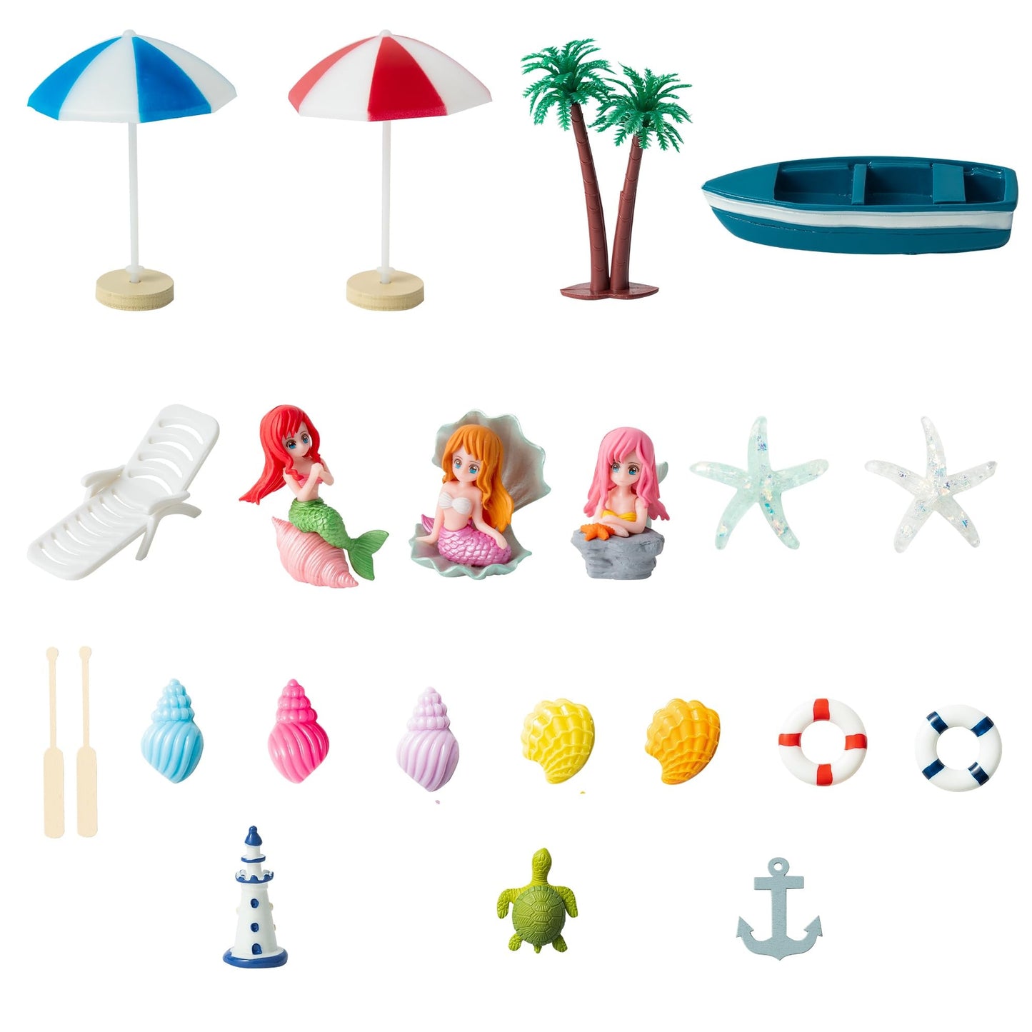 Haooryx Beach Fairy Garden Miniature Ornament Accessories - 31Pcs Summer Ocean Cake Topper Decoration DIY Resin Micro Seaside Scene Figure for Summer Beach Swimming Pool Birthday Party Favor Supplies