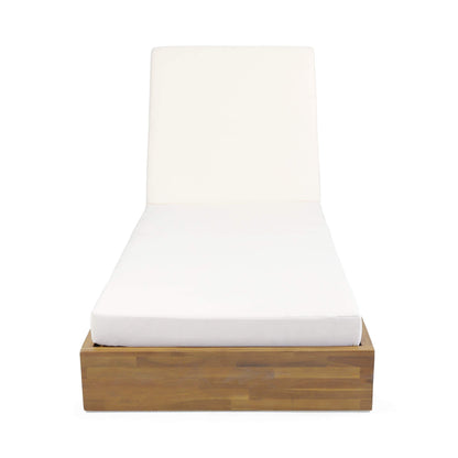 Abraham Outdoor Acacia Wood Chaise Lounge with Cushion (Set of 2), Teak and Cream