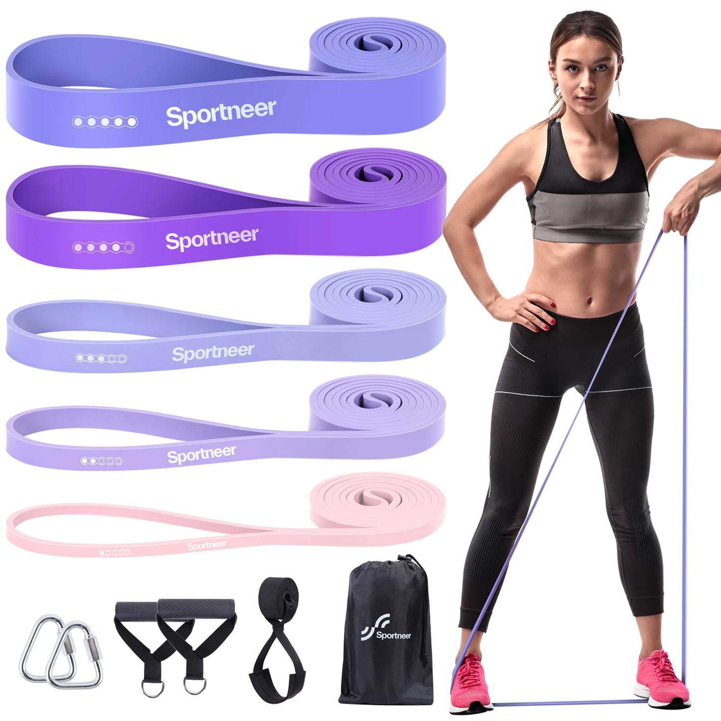 Resistance Bands for Working Out Women, Sportneer 5-130lb Exercise Bands 5 Levels Pull Up Bands with Handles & Door Anchor - Resistance Bands for Physical Therapy Stretching & Resistance Training