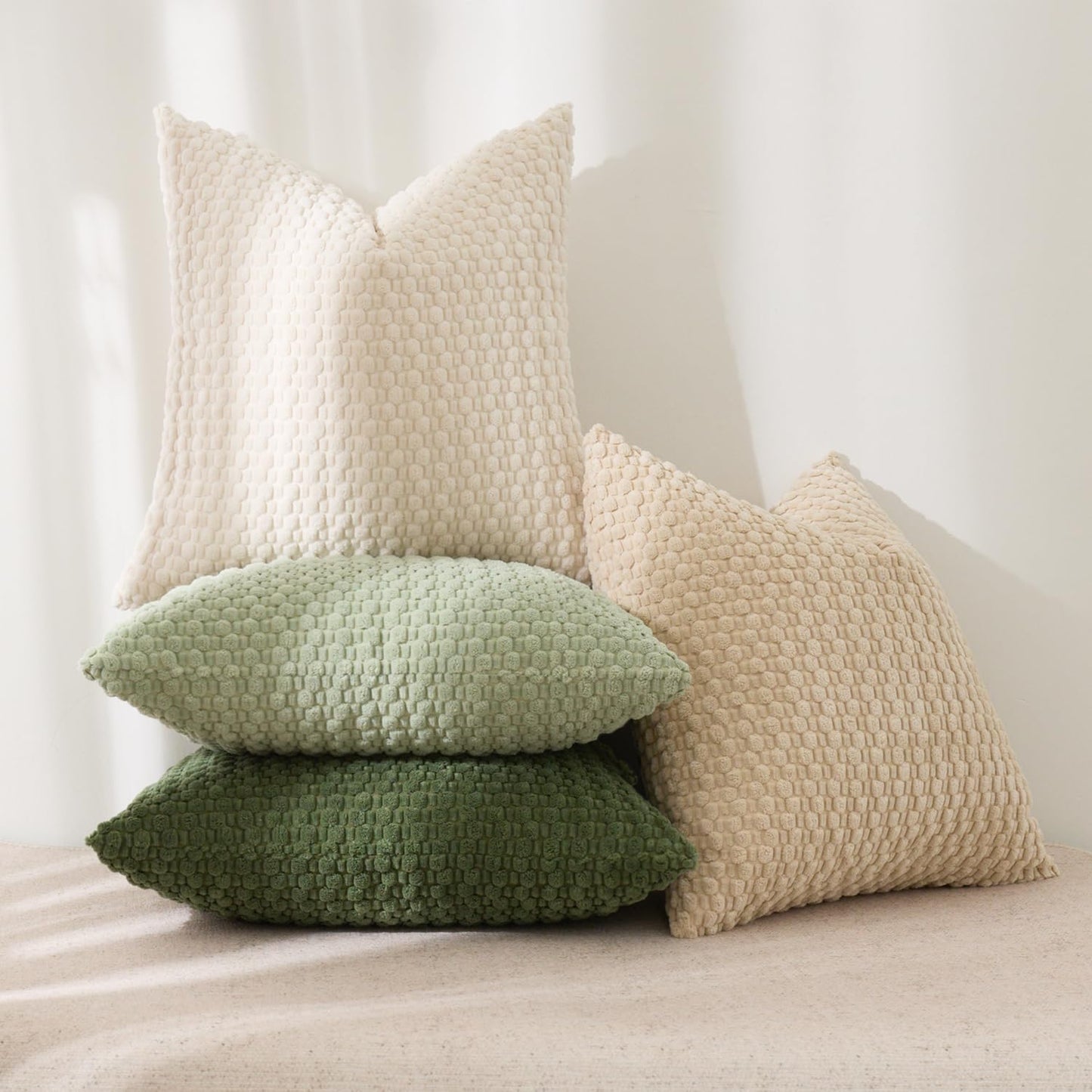 Pack 4 16x16 Inch, Kevin Textile Spring Throw Pillow Covers of Super Soft Boho Corduroy Decor Pillow Cases Mix